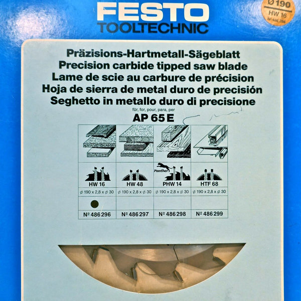 Festo Präzisions-Hartmetall-Sägeblatt 190x2,8 , HW16, Art-Nr: 486296