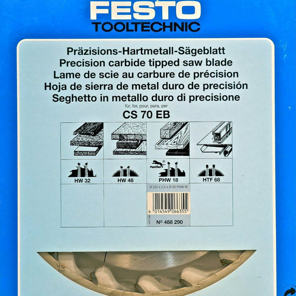 Festo Präzisions-Hartmetall-Sägeblatt 225x2,0, PHW18, Art-Nr: 488290