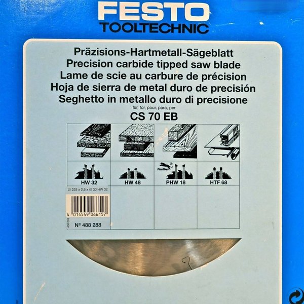 Festo Präzisions-Hartmetall-Sägeblatt 225x2,6, HW32, Art-Nr: 488288